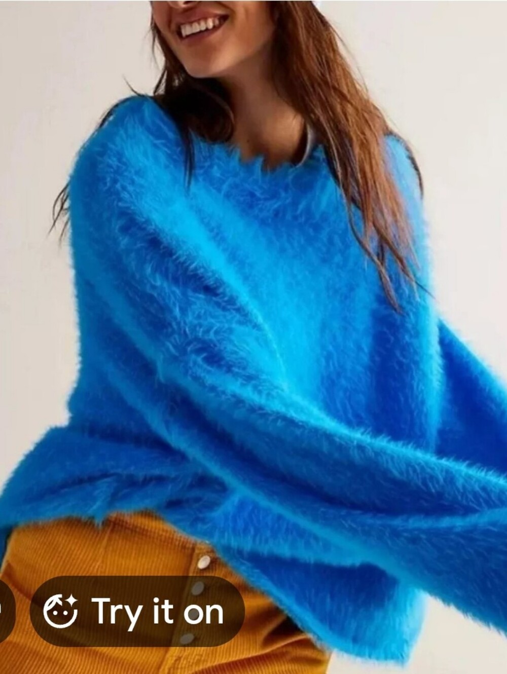 Free People Bright Blue Fuzzy Crewneck Sweater